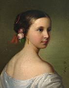 Friedrich Krepp Portrait of a young woman with roses in her hair oil painting